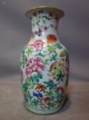 A 19th century Chinese famille verte porcelain vase, decorated with flora and fauna, H.36cm