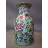 A 19th century Chinese famille verte porcelain vase, decorated with flora and fauna, H.36cm