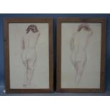A pair of pencil sketches of a nude lady, one dated 7 August 46 to top right, 45 x 27cm
