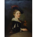 An 18th/19th century oils on panel of a girl holding a bird, signs of woodworm to verso, set in gilt