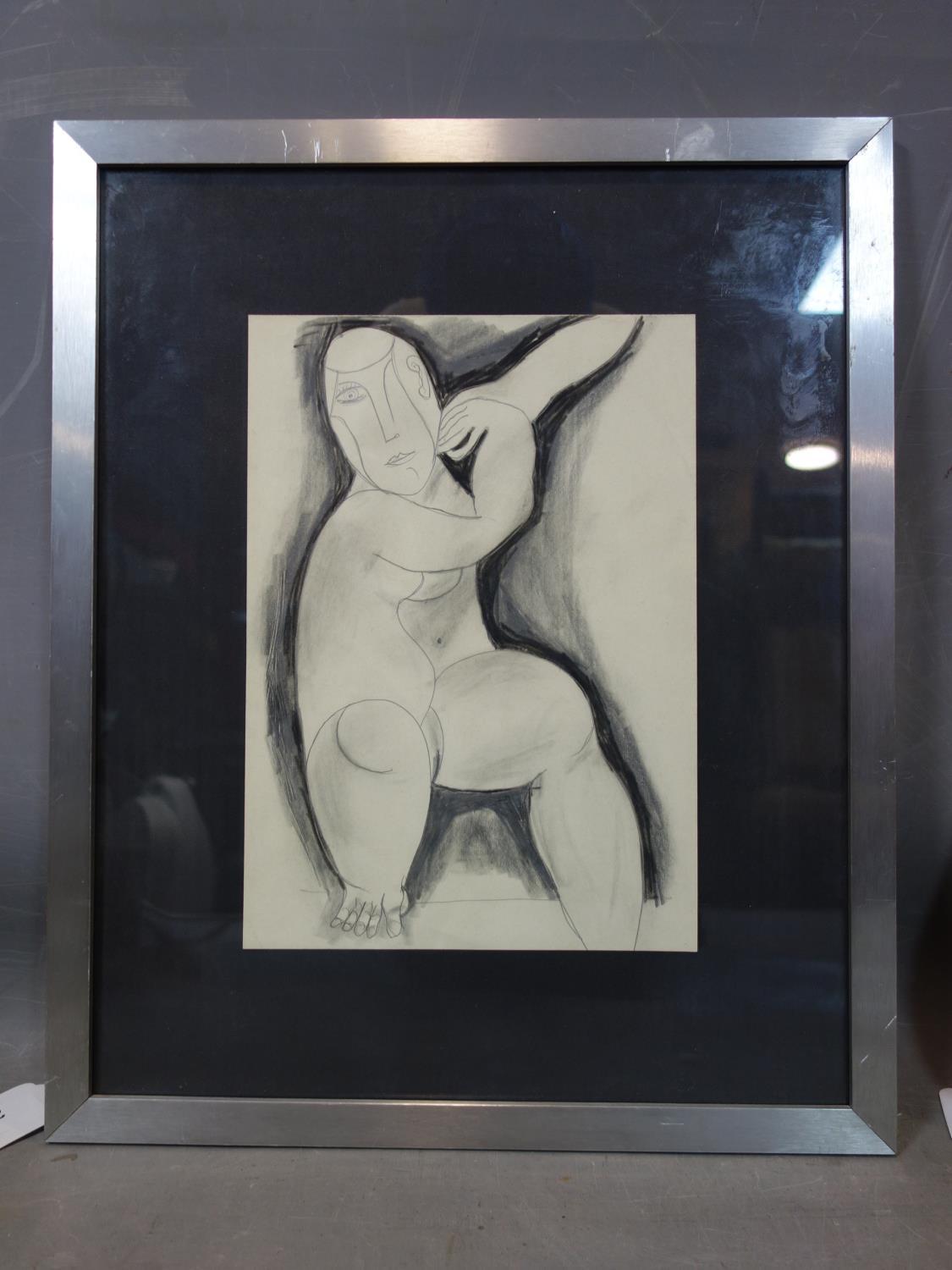 A 20th century pencil and crayon sketch of an abstract nude, unsigned, 30 x 21cm - Image 2 of 2