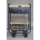 A contemporary industrial style wine bar trolley, H.96 W.61 D.32cm