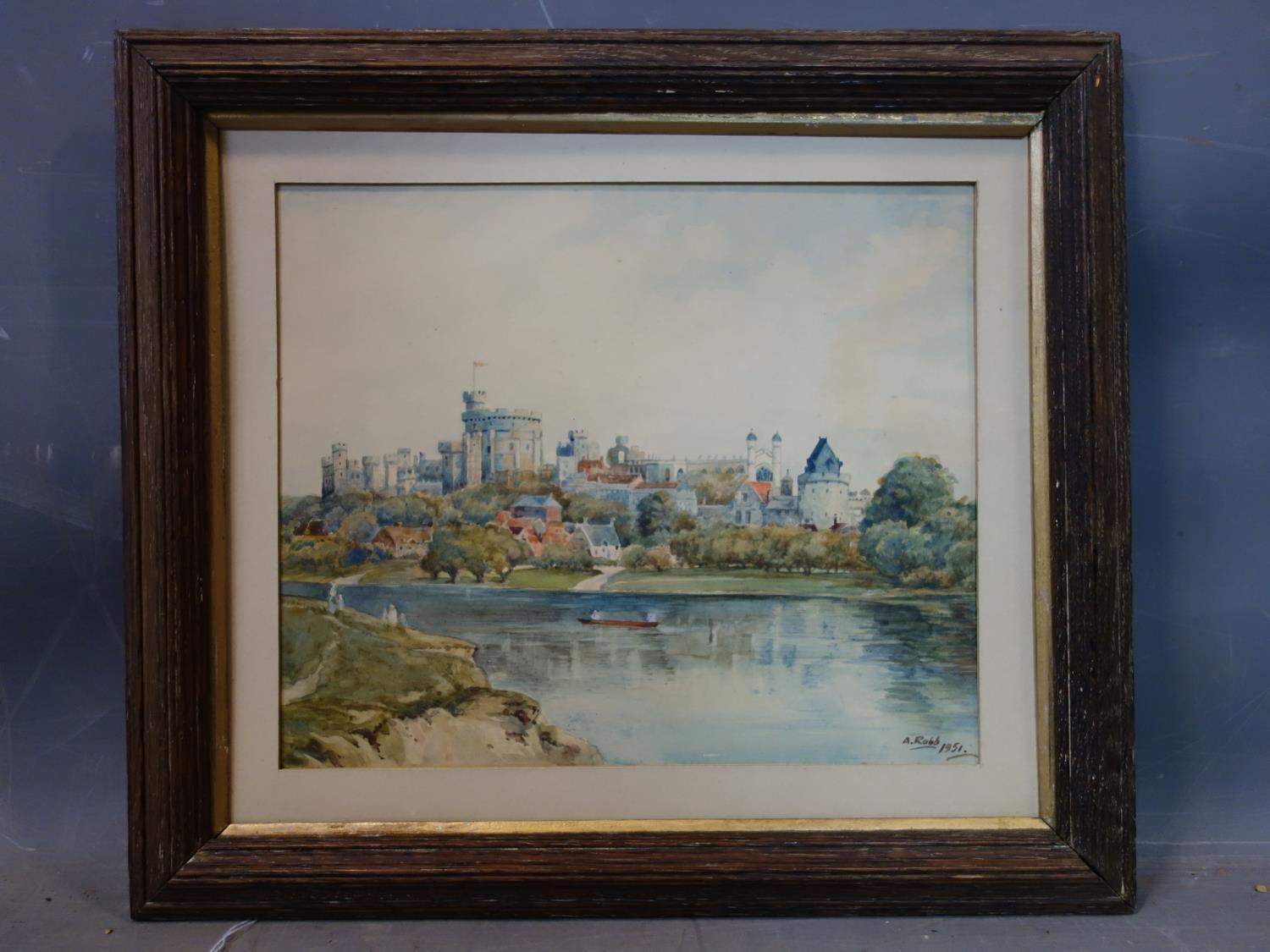 A mid 20th century watercolour study of Windsor castle, signed A.Robb dated 1951, 26 x 30cm - Image 2 of 3