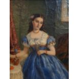 A late 19th/early 20th century oil on canvas, study of a lady in a dress, inscribed 'Miss