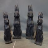 A set of four fibreglass models of hares in moon glaze finish, H.70/H.55cm