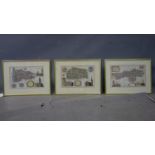 Three hand-coloured prints of 18th century engravings of plans of North London Wards including