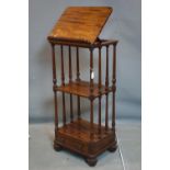 A William IV mahogany whatnot/music stand, with lower drawer, raised on castors, H.106 W.50 D.40cm