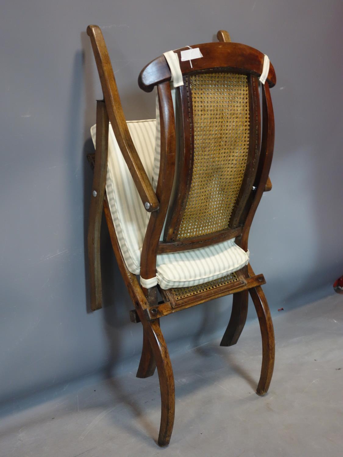 A 19th century caned mahogany campaign folding chair - Image 4 of 4