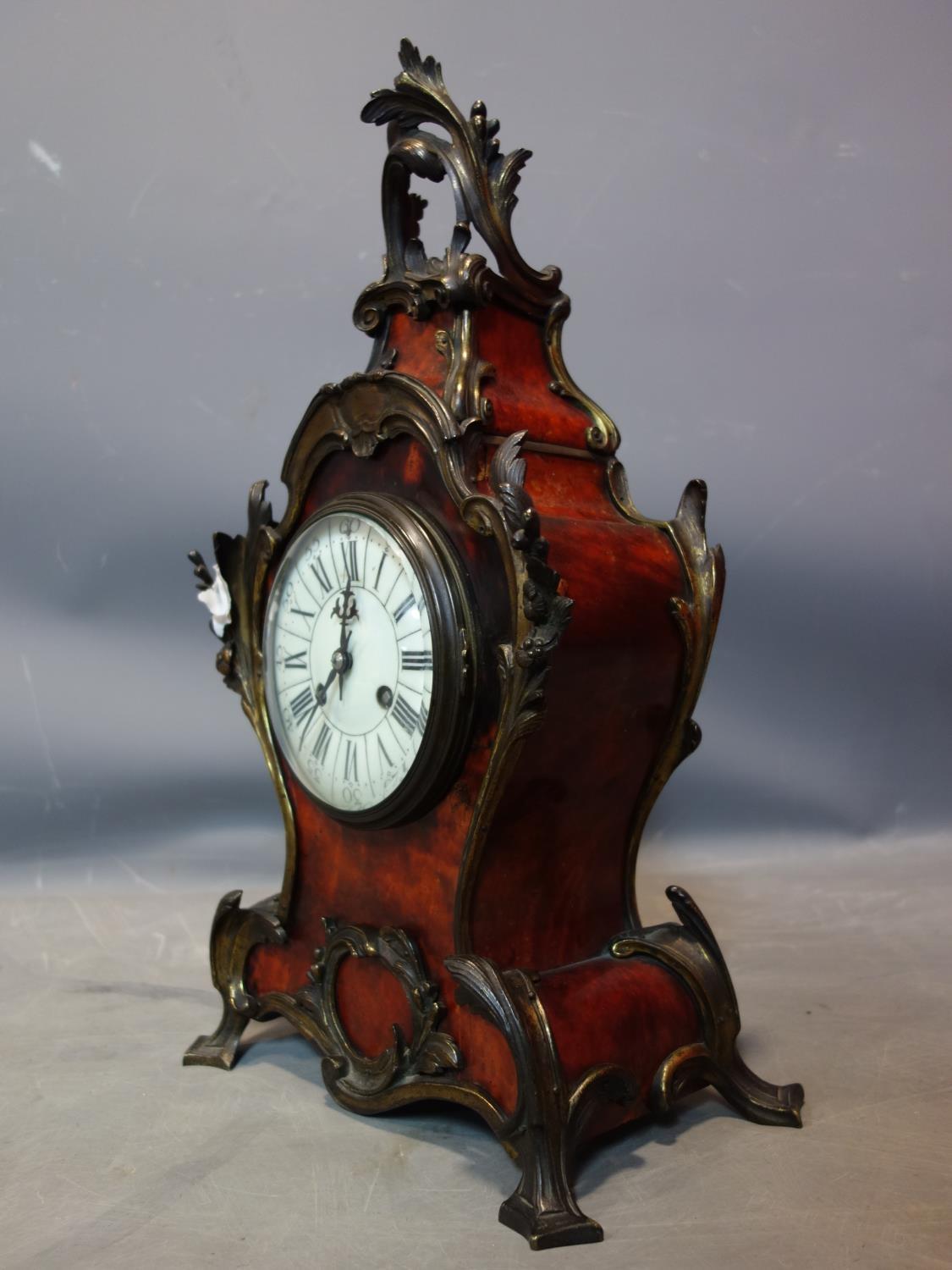 A late 19th/early 20th century French Japy Freres & co mantle clock, gilt metal and faux - Image 6 of 9