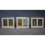 Three framed Mughal diptych studies of noblemen and ladies, gouache, each panel 19 x 11cm