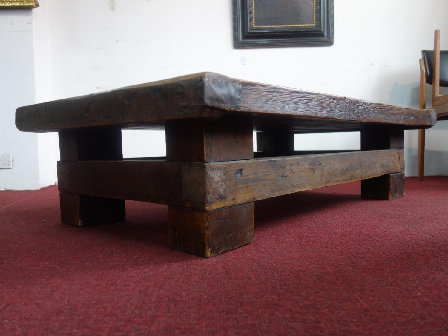 A large iron mounted pine coffee table, H.38 W.140 D.86cm - Image 3 of 3