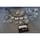 A collection of silver plated ware, to include a large oval tray, a wine coaster, a Harrods dish, an