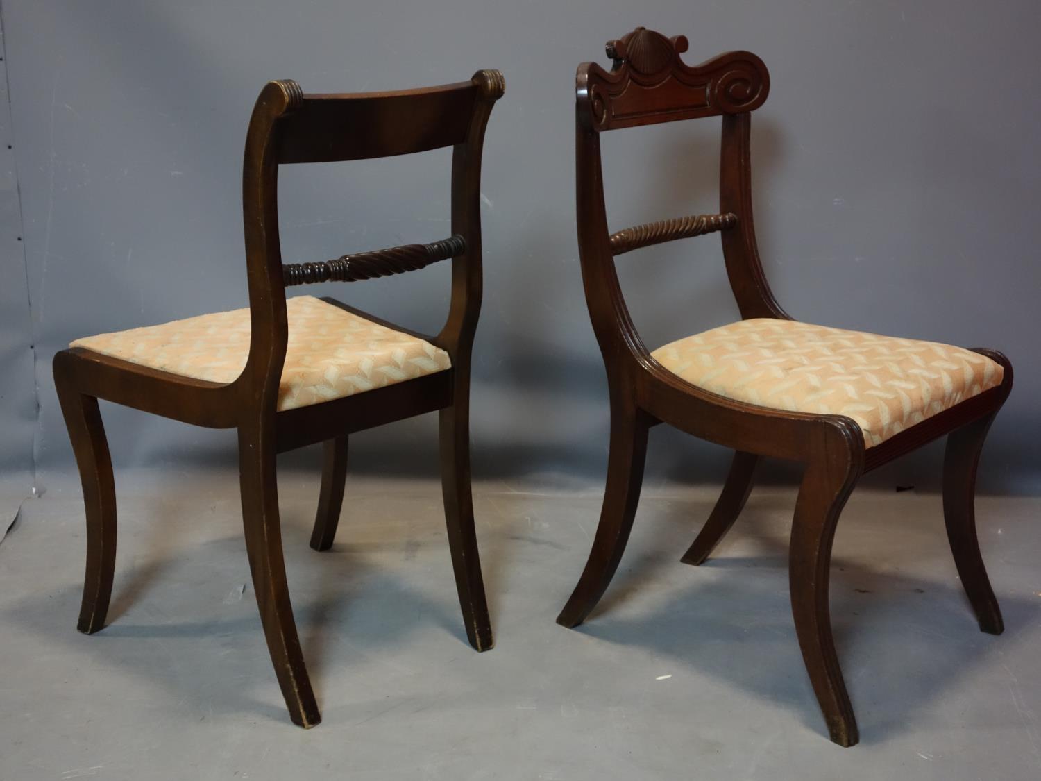 A harlequin set of 8 mahogany dining chairs, to include 3 Regency period and 5 Regency style - Image 4 of 7