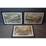 A set of 3 Geoffrey Fletcher prints of London market scenes, 38 x 56cm