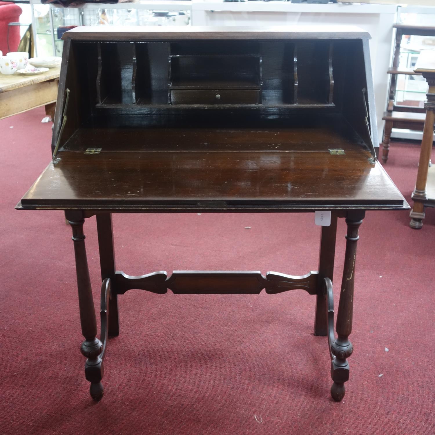 An oak bureau with desk chair - Image 4 of 8