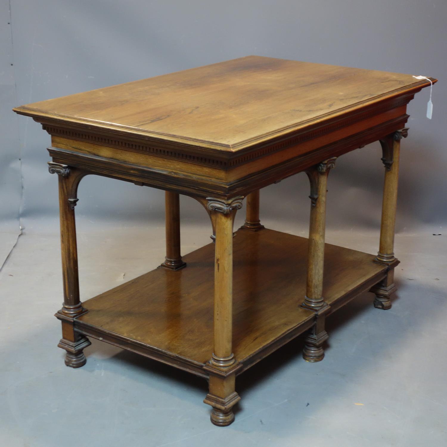 A 19th century Howard & Sons rosewood library table, with pillar supports and makers plaque, H.75 - Image 2 of 6