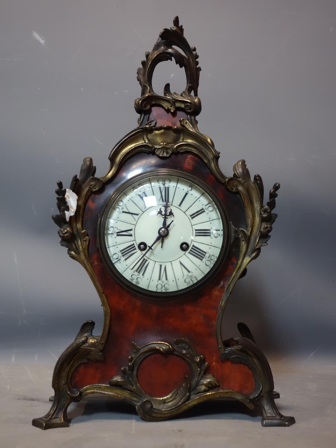 A late 19th/early 20th century French Japy Freres & co mantle clock, gilt metal and faux