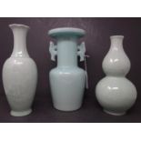 Three Chinese celedon vases, tallest H.24cm