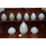 Nine vintage glass light shades of same design to include a set of 3, 2 pairs and 2 singles