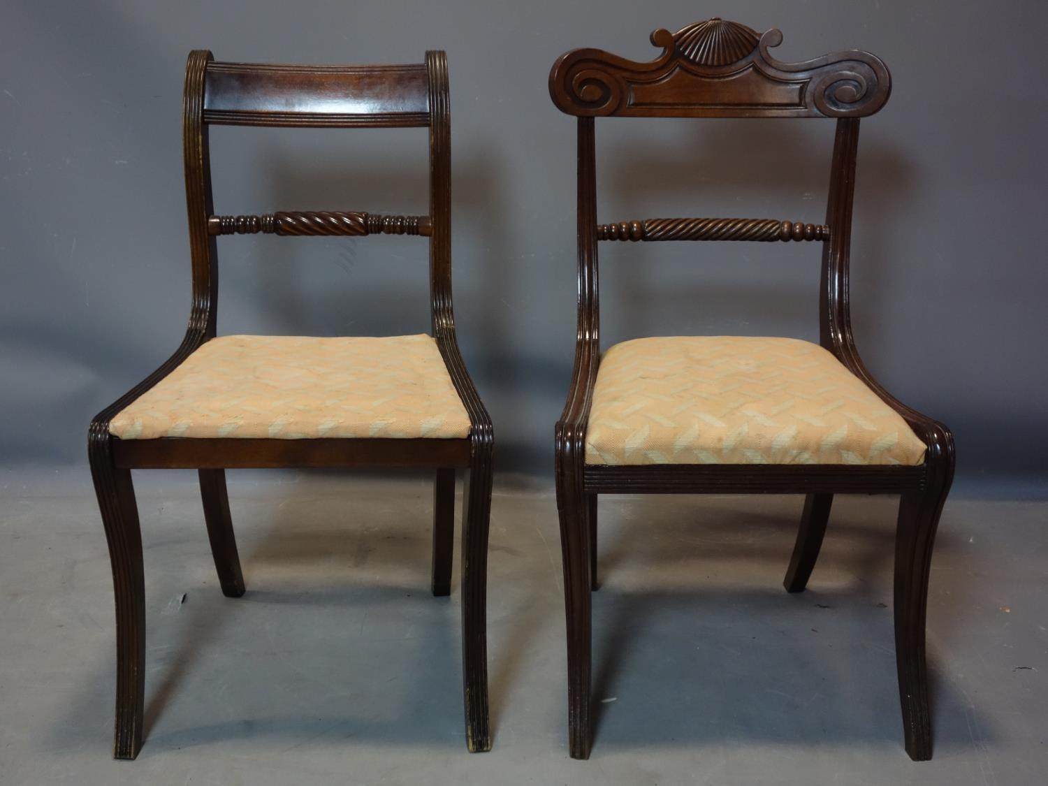 A harlequin set of 8 mahogany dining chairs, to include 3 Regency period and 5 Regency style - Image 3 of 7