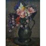 20th century Continental school, Still life of flowers, oil on panel 50 x 40cm