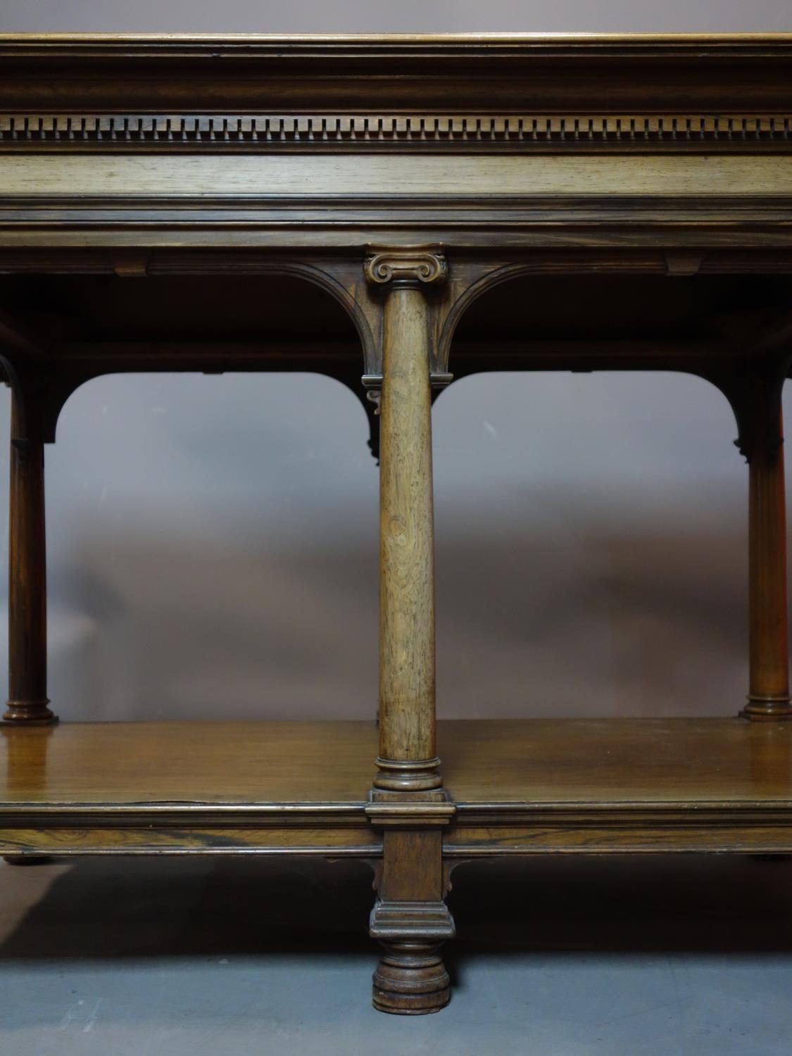 A 19th century Howard & Sons rosewood library table, with pillar supports and makers plaque, H.75 - Image 4 of 6
