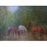 WITHDRAWN - John Lewis Shonborn (Hungarian, 1852-1931), Three wild horses, oil on canvas