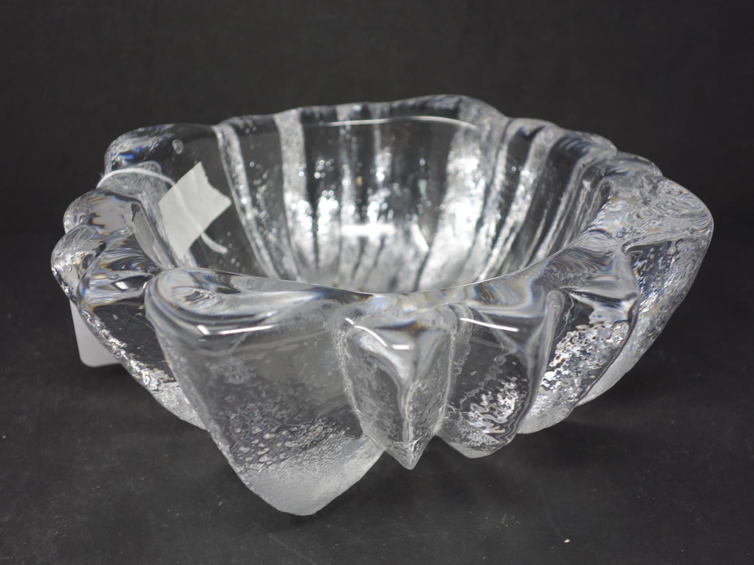 A 20th century unusual crystal bowl, with part of makers sticker attached, H.10 W.25 D.25cm