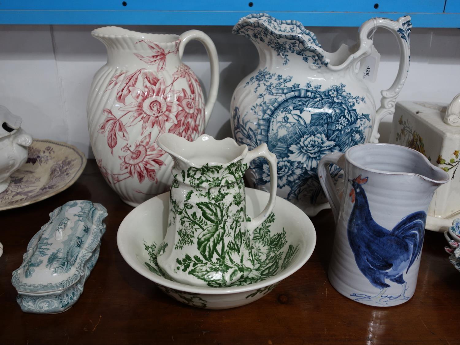 A collection of Victorian ceramics to include jugs, bowls, cheese dish etc - Image 4 of 7