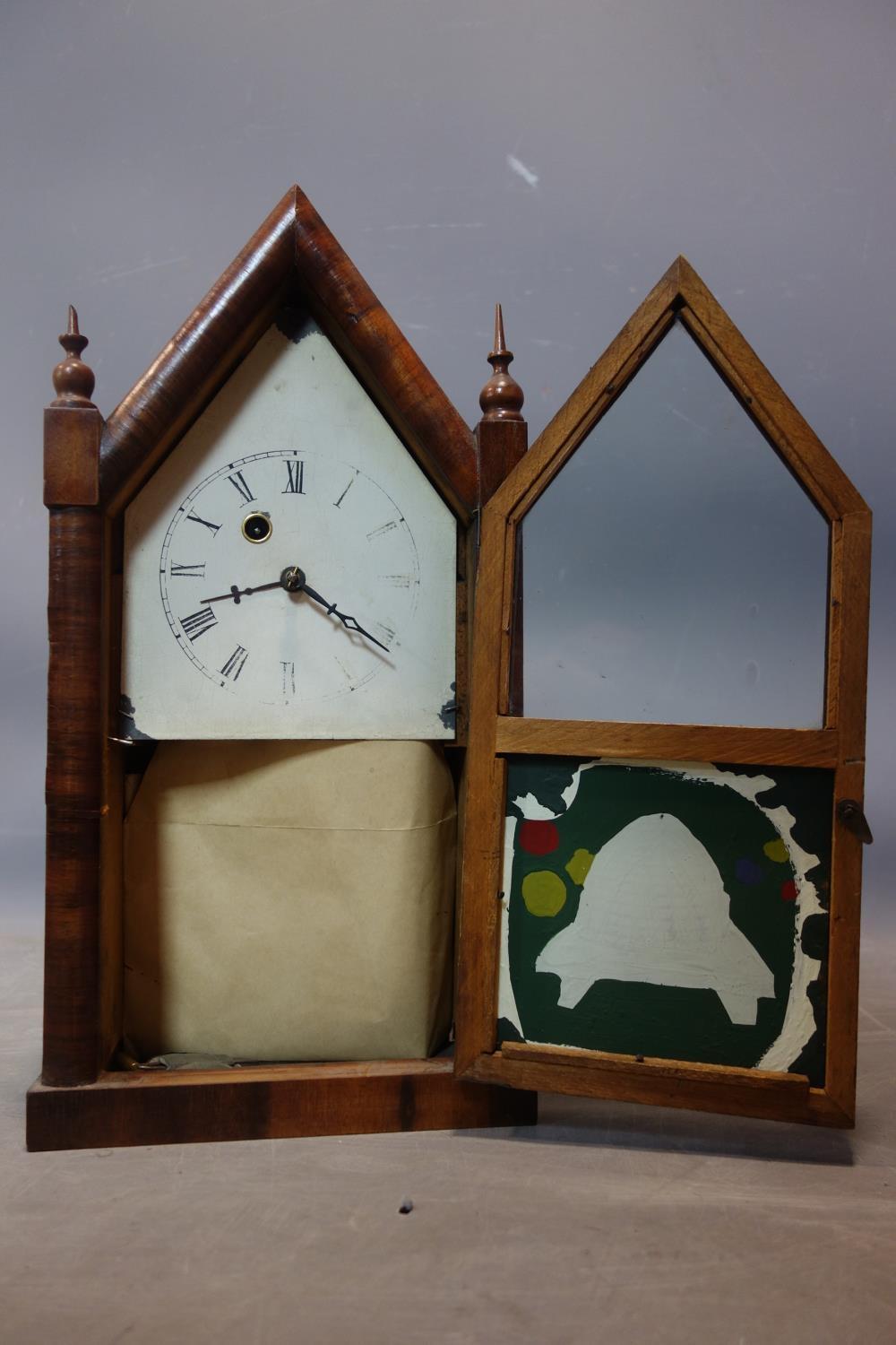 Four clocks, to include an American Steeple clock by Seth Thomas with floral painted decoration to - Image 5 of 5