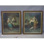 A large pair of 19th century prints of Dutch tavern scenes, in gilt wood frames, 68 x 54cm