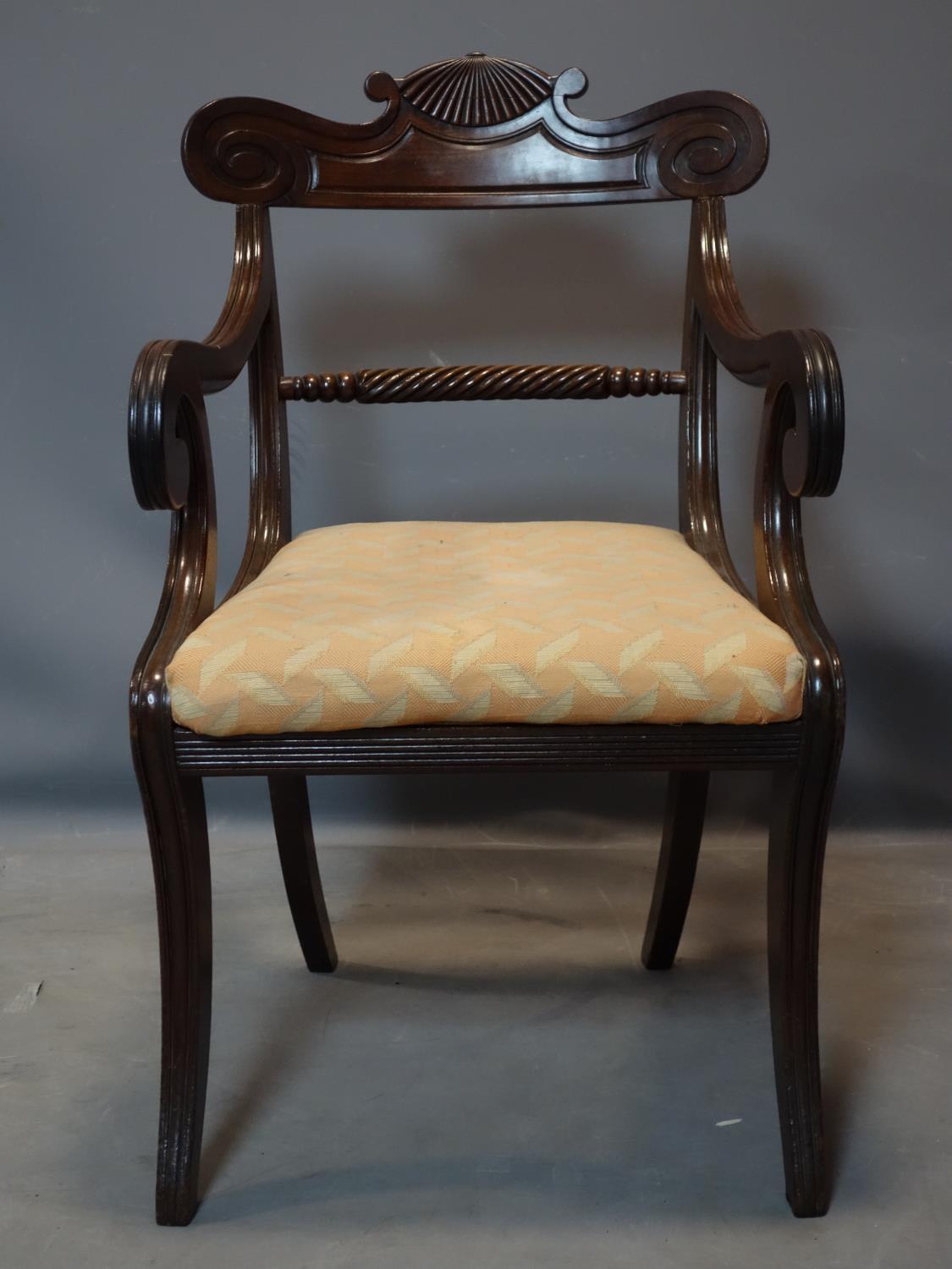 A harlequin set of 8 mahogany dining chairs, to include 3 Regency period and 5 Regency style - Image 5 of 7