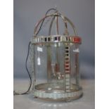A large nickel plated and glass three branch circular hall lantern, H.76cm Diameter 42cm