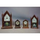 Four clocks, to include an American Steeple clock by Seth Thomas with floral painted decoration to