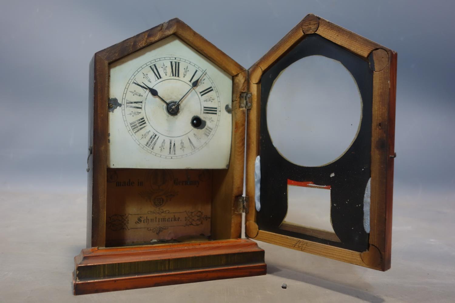 Four clocks, to include an American Steeple clock by Seth Thomas with floral painted decoration to - Image 4 of 5