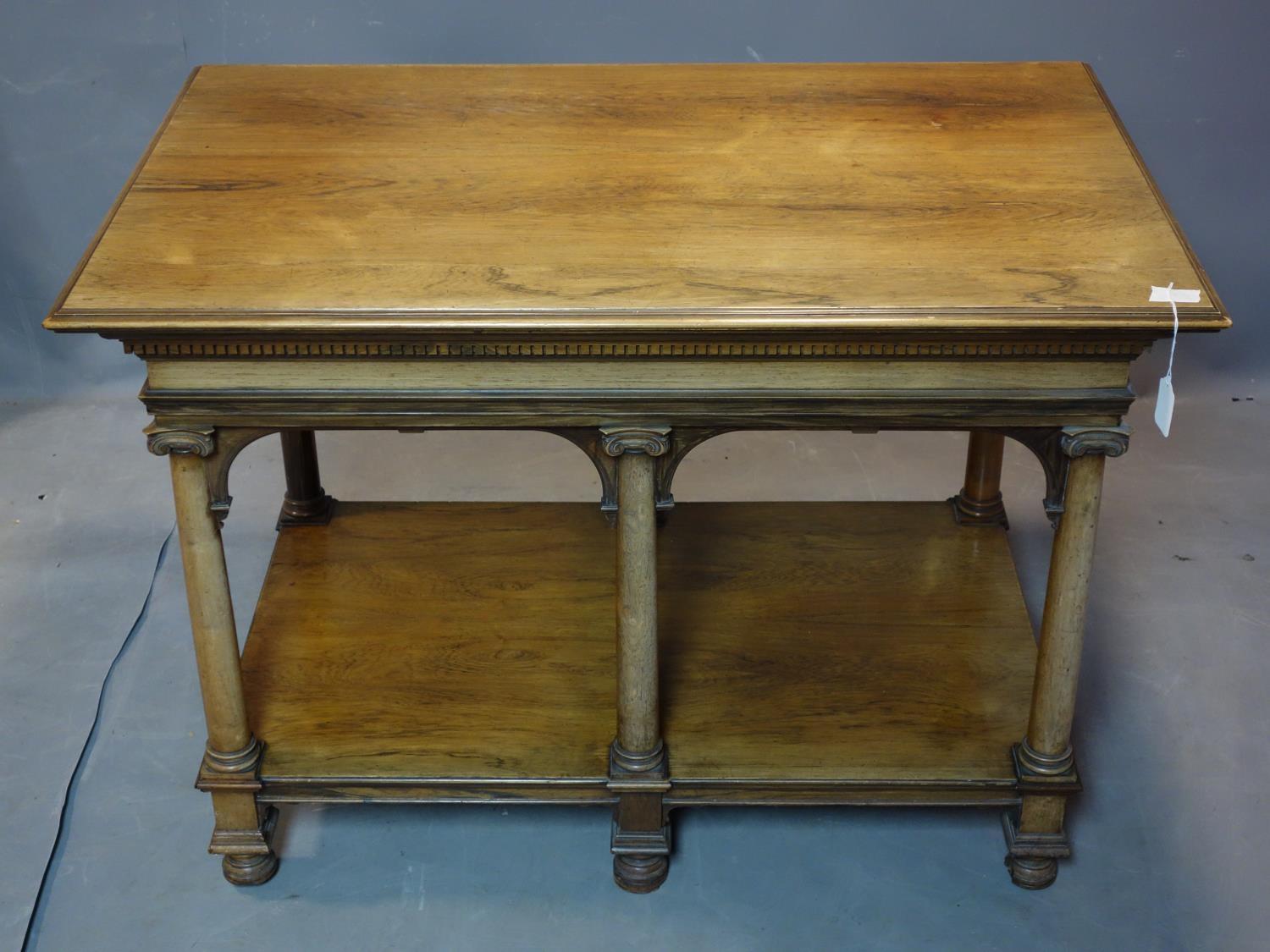 A 19th century Howard & Sons rosewood library table, with pillar supports and makers plaque, H.75 - Image 5 of 6