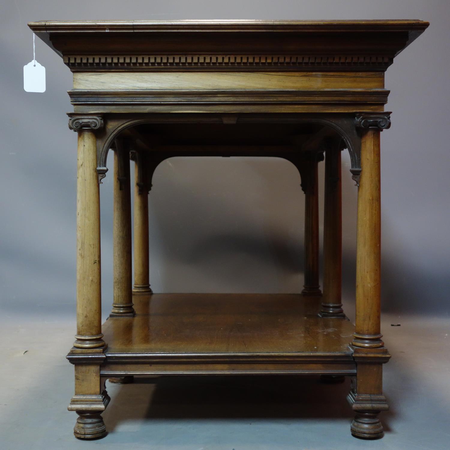 A 19th century Howard & Sons rosewood library table, with pillar supports and makers plaque, H.75 - Image 3 of 6