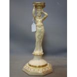 An early 20th century Sarreguemines pottery figural candlestick, H.44cm