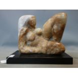 Laurence Broderick b.1935, An alabaster sculpture of a reclining nude, signed, raised on slate base,