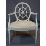 A 19th century Hepplewhite style armchair, painted white