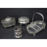 A collection of Continental silver, to include a container with hinged lid, marked to base, H.8 W.13