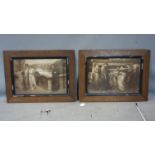 A pair of Art Nouveau prints, set in oak frames, 40 x 57cm