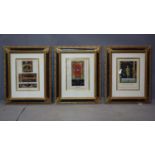 A set of three 18th century coloured engravings of Pompeii, in gilt frames, 37 x 26cm