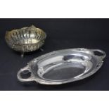 A German silver twin handled dish, stamped 800, H.4 W.31 D.16.5cm, together with a Continental