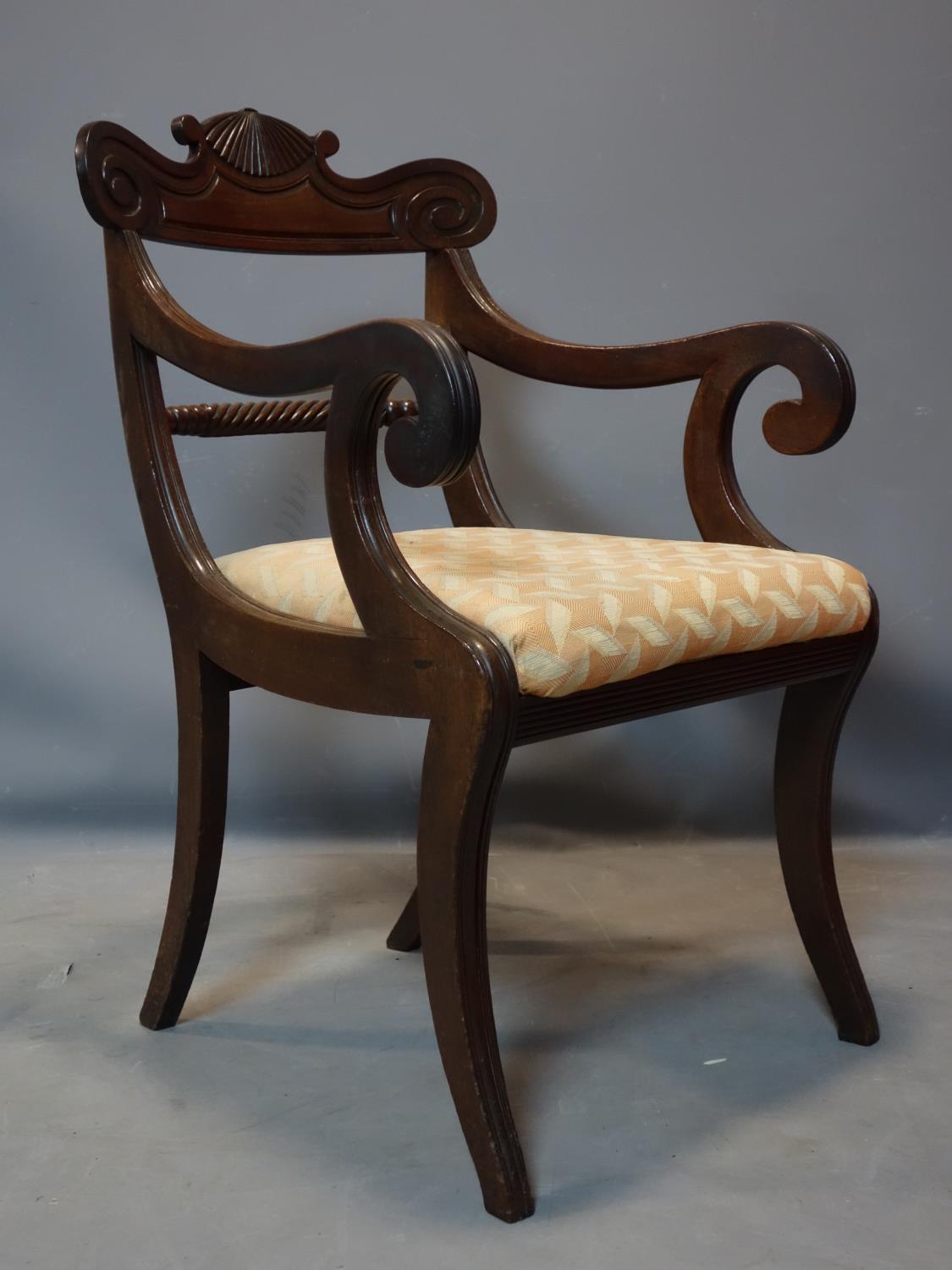 A harlequin set of 8 mahogany dining chairs, to include 3 Regency period and 5 Regency style - Image 6 of 7