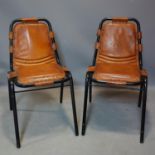 Two Industrial style metal chairs with leather seats, H.84cm