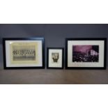 Three framed Arsenal photos to include match day at highbury 1934, team champions 1934 and Cliff