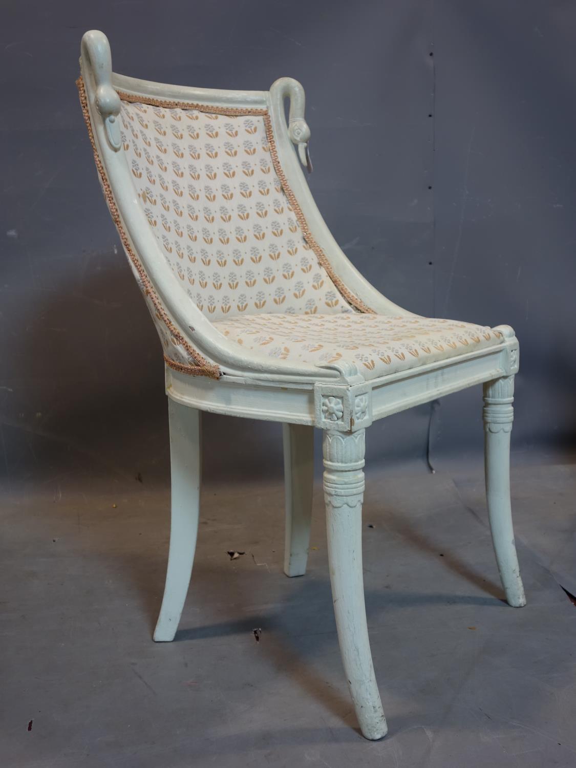A Regency style white painted chair, with swan head finials - Image 2 of 4