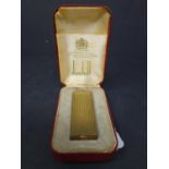 A vintage gold plated Dunhill lighter, in fitted box, H.6.4cm