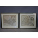 Two 17th century hand-coloured maps of Yorkshire by Robert Morden, framed and glazed, 37 x 43cm